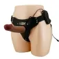 Preview: Schwarzer Strap-On-Gürtel mit realistischem Dildo und Fernbedienung auf einem Mannequin.