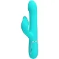 Preview: Turquoise vibrator with two arms, one for clitoral and one for vaginal stimulation, with controls on the handle.