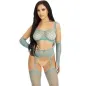 Preview: Person in blue mesh outfit with long sleeves and stockings, posing in front of a white background.