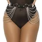 Preview: Woman wearing black bodysuit with chain embellishment and belt.