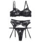 Preview: SUBBLIME - 3-TEILIGES SET BH + STRING + STRUMPFBAND BLUMENPRINT SCHWARZ S/M