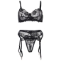 Preview: SUBBLIME - 3-TEILIGES SET BH + STRING + STRUMPFBAND BLUMENPRINT SCHWARZ S/M