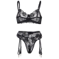Preview: SUBBLIME - 3-TEILIGES SET BH + STRING + STRUMPFBAND BLUMENPRINT SCHWARZ S/M