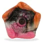 Preview: Abstrakte, bunte Skulptur mit einem zentralen, runden Element, umgeben von Texturen in Orange, Schwarz und Rosa.
