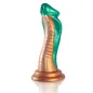 Preview: Grüner und goldener Schlangenfigur-Dildo mit Schuppenmuster und runder Basis.
