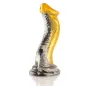Preview: Golden, serpentine sculpture with a scale pattern on a white background.