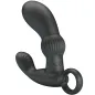 Preview: Black, curved silicone sex toy with textured details and a ring handle at the end.
