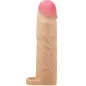 Preview: Hautfarbener Penis-Aufsatz mit rosa Spitze und Adern, seitlich betrachtet.