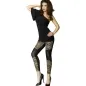 Preview: Woman in black top and leopard print leggings, posing in high heels against a white background.