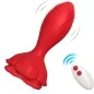 Preview: Red, fish-shaped vibrating toy with remote control on a white background.