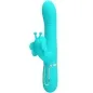 Preview: Turquoise vibrator toy with butterfly attachment and controls on the handle.