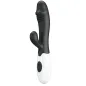 Preview: Black and white vibrator with two motors and ergonomic design.