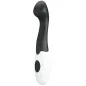 Preview: Black and white vibrator with a curved head and two buttons.