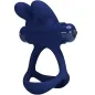 Preview: Blue silicone vibration ring with bunny ear design, side view.