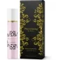 Preview: Perfume bottle and box of PheroStrong for women, 15 ml, with gold decorations on a black background.