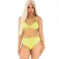 Preview: Woman in neon yellow bikini with long blonde hair against a white background.