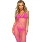 Preview: Frau in pinkem Netzkleid mit Bikini darunter, posiert vor weißem Hintergrund.