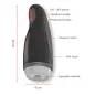 Preview: Schwarzes Gerät mit Tasten, 25 cm hoch, 9 cm breit, weiches Material, leistungsstarker Motor, Vibrations- und Druckfunktion.