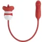 Preview: Rotes, längliches Silikonspielzeug mit flexiblem Kabel und zwei unterschiedlich geformten Enden.