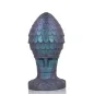 Preview: Blue-purple sculpture with a scale-like surface and wide base, reminiscent of a pine cone.