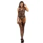 Preview: Woman in black, sheer lace bodystocking with fishnet stockings and high heels.