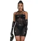 Preview: Woman in a black, glittery dress with a net design and matching gloves, holding a small bag.