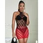 Preview: Red and Black Elastic Mesh Bodystocking with Cut-Off Detail – Subblime