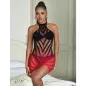 Preview: Red and Black Elastic Mesh Bodystocking with Cut-Off Detail – Subblime