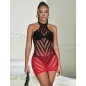 Preview: Red and Black Elastic Mesh Bodystocking with Cut-Off Detail – Subblime