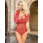 Preview: Shiny Grill Bodystocking, Open Shoulders, Long Sleeves, Red – Subblime