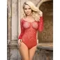 Preview: Shiny Grill Bodystocking, Open Shoulders, Long Sleeves, Red – Subblime