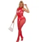 Preview: Bodystocking Aus Netz + Spitze Mit Hohem Kragen Ouvert Rot – Subblime