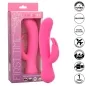 Preview: Pinkes Vibrator-Spielzeug in Verpackung, mit Symbolen für Turbo, Silikon, Dualmotoren, Reisesperre, wasserdicht, USB, Garantie.