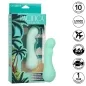 Preview: Mintgrüner Vibrator in Verpackung mit Palmenmotiv, 10 Funktionen, wasserdicht, USB-aufladbar, 1 Jahr Garantie.