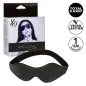 Preview: Black eye mask made of vegan leather, packaging with woman, text: "Total Blackout", "Vegan Leather", "1 Year Warranty".