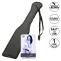 Preview: Black paddle made of vegan leather with a sturdy handle, label and warranty seal.