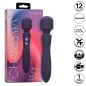 Preview: Purple massager with packaging, 12 functions, silicone, dual motors, waterproof, USB rechargeable, 1 year warranty.