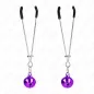 Preview: Two silver clips with black tips and purple bells at the ends, on a white background.