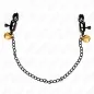 Preview: Black clips with chain and golden bells at the ends, on a white background.