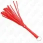 Preview: Red leather whip with fringe and handle, on a white background.