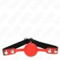 Preview: Red ball gag with black strap and silver studs on a white background.