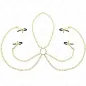 Preview: Golden chains with four black clasps attached to a central ring, on a white background.