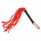 Preview: Red whip with multiple strands and a black handle on a white background.