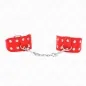 Preview: Red handcuffs with silver studs and chain on a white background.