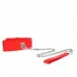 Preview: Rotes Halsband mit silberner Kette und rotem Griff auf weißem Hintergrund.