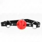 Preview: Black leather strap with red ball toggle and metal rings.