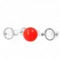 Preview: Red ball gag with transparent strap and metal rings on a white background.