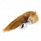 Preview: Metallic plug with brown faux fur tail on a white background.
