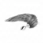 Preview: Silver plug with grey, fluffy tail on a white background.