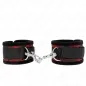 Preview: Black and red handcuffs with metal connection, on a white background.